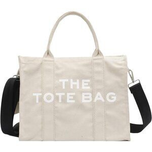 Women Beige Personalized Canvas with Zipper Top-Handle Crossbody Tote Handbag